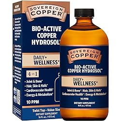 Sovereign Copper Bio-Active Copper Hydrosol, Daily 4-in-1 Wellness Supplement for Joint and Bone, Hair, Skin and Nails, Cardiovascular Health and Energy and Metabolism Support, 16oz