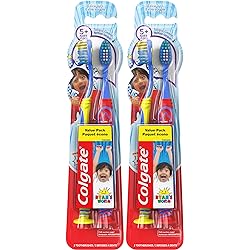 Colgate Kids Toothbrush with Extra Soft Bristles, Ryan's World - For Ages 5, Pack of 4