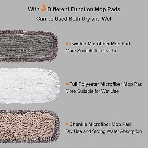 CLEANHOME Mops for Floor Cleaning with 3 Different Washable Mop Pads and Extendable 55” Long Handle, Multifunction Dust Mop for Hardwood,Marble,Tile Floor Mopping