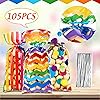 Rainbow Cellophane Treat Bags, Polka Dot Stripes Printed Pattern Goodie Candy Favor Bags with Twist Ties for Pride Day Kids School Lunches Baby Shower Birthday Party Supplies105 Pieces