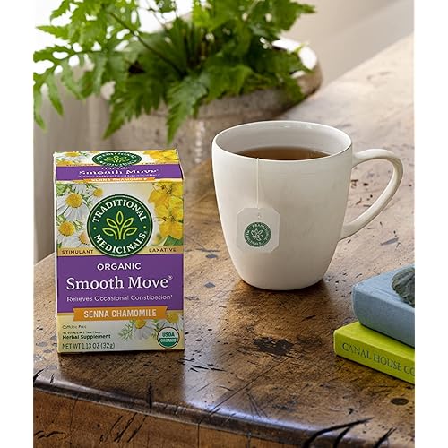 Traditional Medicinals Organic Smooth Move Senna Chamomile Herbal Tea, Relieves Occasional Constipation, Pack of 4 - 64 Tea Bags Total