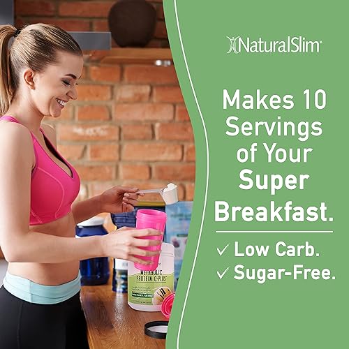 NaturalSlim Metabolic Protein Shake with Vitamin C - Whey Protein Powder Mix, Sugar Free - Ideal Breakfast Shakes For Meal Replacement and Diet - Vitamins & Amino Acids - 10 Servings, Vanilla