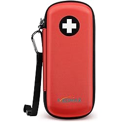 MEDMAX Epipen Medical Carrying Case, Hard Shell EVA Shock Absorption Travel Medication Organizer Bag Emergency Medical Pouch Holds 2 EpiPens, Asthma Inhaler, Auvi-Q, Allergy Medicine Essentials Red