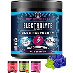 KeyNutrients Electrolytes Powder: Zero Calorie Strawberry-KiwiBlue RaspberryCherry-PomRaspberry Powder in 90, 40 or 20 Servings Hydration Travel Packets - Keto Electrolytes, Gluten and Carb Free