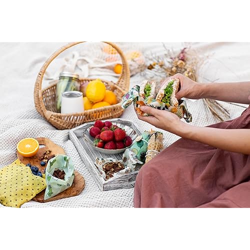 Trifecta Living Co. Versatile Beeswax Wraps Set of 7 – Fresh Food Keeper, Durable & Easily Cleaned, A Sustainable Step Towards a Zero-Waste Kitchen, Variety Pack with Unique Designs
