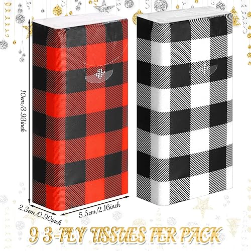 30 Pack Merry Christmas Pocket Facial Tissues Holiday Pocket Tissues Buffalo Plaid Tissues Travel Size Red Green White Black Plaid Printed Tissue Paper for Christmas Party Favor, 3 Layers, 300 Tissues
