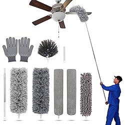Duster with Extension Pole for Cleaning Ceiling Fans, High Ceilings, in Addition, Dusters for Cleaning Can Also Be Used for Low Places Cleaning, Such As Cabinets, Sofas, and Other Small Spaces
