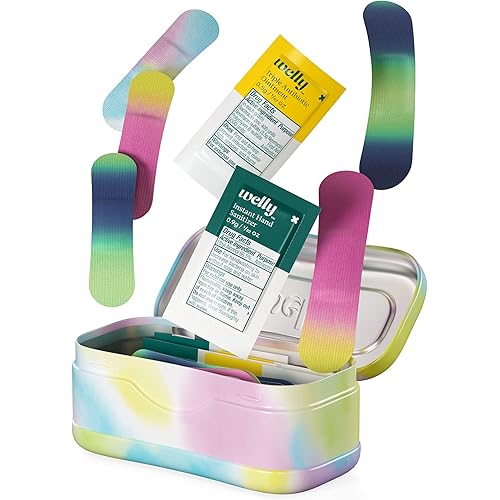 Welly Quick Fix Colorwash, On The Go First Aid Kit, Assorted Bandages, Ointments, and Hand Sanitizer, Tie Dye Patterns, 2 Pack