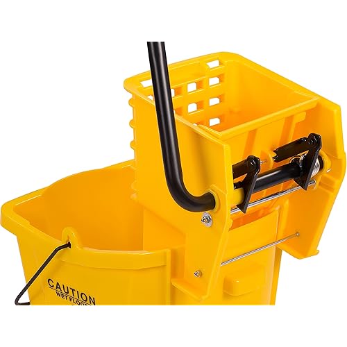 Carlisle 3690804 Commercial Mop Bucket With Side Press Wringer, 26 Quart Capacity, Yellow