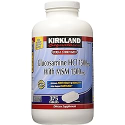 Kirkland Signature Extra Strength Glucosamine HCI 1500mg With MSM 1500 mg 375 Tablets Pack of 2