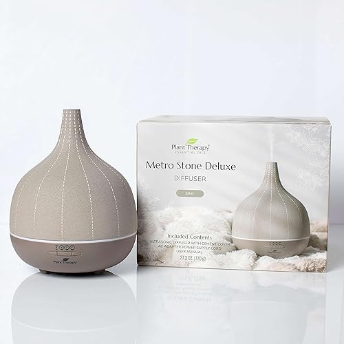 Plant Therapy Metro Stone Deluxe Diffuser Gray - Large Water Reservoir, 20 Hours of Diffusion, Auto Shut Off, Sleek Design for Home & Office