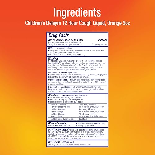 Children?s Delsym 12 Hour Cough Relief Medicine, Powerful Cough Relief for 12 Good Hours, Cough Suppressing Liquid, #1 Pediatrician Recommended, Orange Flavor, 5 Oz Pack of 2