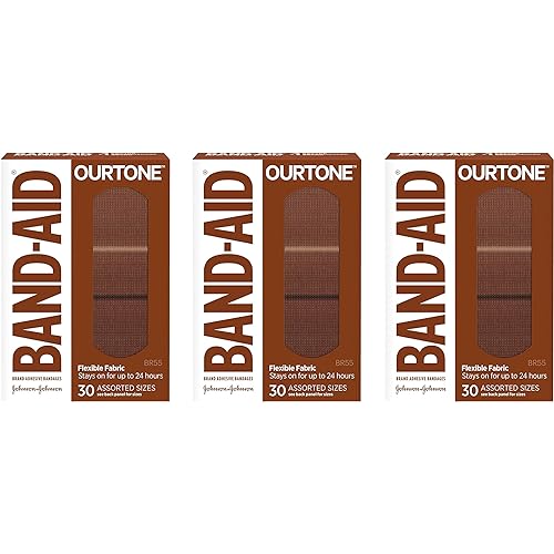 Band-Aid Brand Ourtone Adhesive Bandages, Flexible Protection & Care of Minor Cuts & Scrapes, Quilt-Aid Pad for Painful Wounds, BR55, Assorted Sizes, 30 ct, Pack of 3