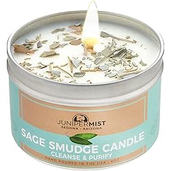 Sage Smudge Candle for Energy Cleansing, Meditation, Protection Smokeless Alternative to Sage Smudge Sticks, Incense, Bundles Handmade in Sedona with Soy Wax, Pure Essential Oils and Sage Leaf
