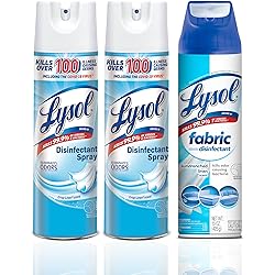 Lysol Disinfectant Spray Fabric Disinfectant, Sanitizing and Antibacterial Spray, For Disinfecting and Deodorizing, Crisp Linen Sundrenched Linen, 2 count 19 oz each 1 count 15 oz