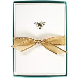 Graphique Bee La Petite Presse Boxed Notecards - 10 Embellished Gold Foil Blank Cards with Matching Envelopes and Storage Box, 3.25" x 4.75&#34