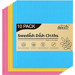 HOMEXCEL 10 Pack Swedish Dish Clothes,Reusable Sponge Cloth, for Kitchen, Counters & Washing Dishes, Highly Abosrbent,3 Colors Assorted