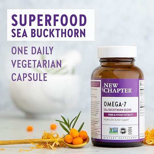 New Chapter New Chapter Supercritical Omega 7 with Sea Buckthorn Plant Sourced Fatty Acids Omega 7 Non-GMO Ingredients - 60 Vegetarian Capsule