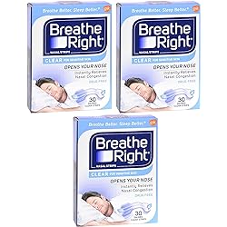 Breathe Right Nasal Strips - Clear - For Sensitive Skin - Sm Med Clear Strips - 30 Count Strips Per Box - Pack of 3