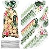 Geyee 100 pcs Hawaiian Luau Cellophane Treat Bags,Summer Tropical Aloha Themed Candy Bags Palm Leaves Hibiscus Goodie Bags with 100 Silver Twist Ties for Kids Birthday Party Favor Bag,Clear,10.8x5 in