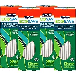 Hefty EcoSave Compostable Paper Straws, 50 CT Pack of 4