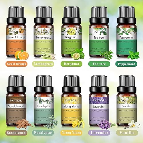 PHATOIL 10PCS Essential Oils Set with Beautiful Box, 10ML Essential Oils for Diffusers for Home, Perfect for DIY Soap Candle Making, Ideal Gift Sets