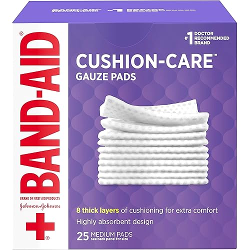 Band-Aid Brand Cushion Care Non-Stick Gauze Pads, Individually-Wrapped, Medium, 3 in x 3 in, 25 Count Pack of 1