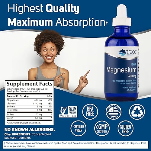 Trace Minerals Liquid Ionic Magnesium 4 oz 2 Pack | Supports Blood Pressure, Heart Health, Calm Mood, Gene Maintenance, Cell Production | Digestion, Muscle Cramps, Spasms, Better Sleep, Aids Headaches