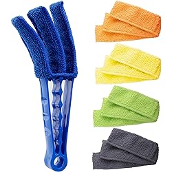HIWARE Window Blind Cleaner Duster Brush with 5 Microfiber Sleeves - Blind Cleaner Tools for Window Shutters Blind Air Conditioner Jalousie Dust