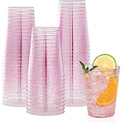 100 Pack 10oz Purple Glitter Plastic Cups, Disposable Glitter Plastic Cups Tumblers, Cocktail Cups With Glitter Perfect For Wedding, Mother's Day and Bridal Shower, Christmas Party Cups