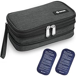 AUVON Insulin Cooler Travel Case, Expandable Insulated Diabetic Bag with 2 180g Ice Packs for Double Cooling Time, Portable Medication Cooler Bag for Insulin Pens and Blood Glucose Monitor Supplies
