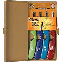 BIC Multi-purpose Classic Edition Lighters, Long Durable Metal Wand, Great For Candles, Grills and Fireplaces, Assorted Colors, 4-Count