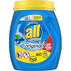 all with Stainlifters Original Mighty Pacs Laundry Detergent Pacs, 4 in 1 Stainlifters, One Tub, 75 Count
