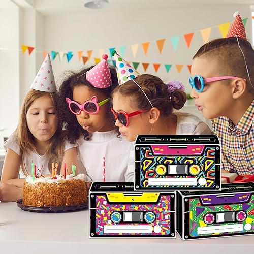 12 Pcs 80s 90s Favor Boxes Retro Radio Gift Boxes Back to the 1980 Candy Boxes Cassette Tape Goodie Gable Boxes 80s 90s Paper Present Boxes for Retro Boom Hip Hop 80s 90s Theme Birthday Party Supplies