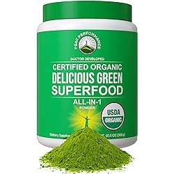 Peak Performance Organic Greens Superfood Powder. Best Tasting Super Greens Powder with 25 Organic Ingredients for Max Energy and Athletic Performance. Vegan Keto Green Juice Daily Drink