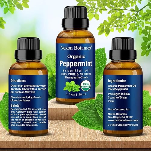 Organic Peppermint Essential Oil 30 ml - Natural, Pure Peppermint Oil for Diffuser - Menthol Oil for Hair Care - Mint Oil for Skin Care - Pure Essential Oils Peppermint - Nexon Botanics