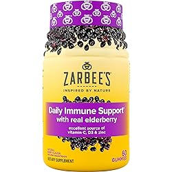 Zarbee's Elderberry Gummy Daily Immune Support Supplement With Vitamins A, C, D, E & Zinc, Black Elderberry Fruit Extract, Natural Berry Flavor, 60 Count