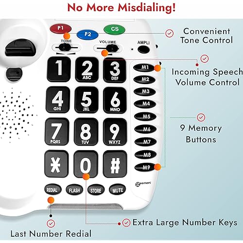 Geemarc CL100 Big Button Phone for Seniors - 30 dB Amplified Corded Phone with Visual Indicator - Telephones for Hearing Impaired - Large Buttons & Amplified Hearing Landline Phone - Phones for Home