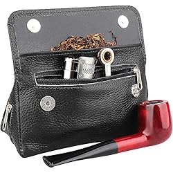 Genuine Leather Smoking Tobacco Pipe Pouch Case Bag for 2 Pipes Tamper Filter Tool Cleaner Preserve Freshness Black