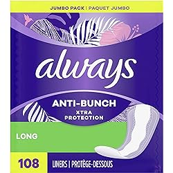 Always Anti-Bunch Xtra Protection Daily Liners Long Unscented, Anti Bunch Helps You Feel Comfortable, 108 Count