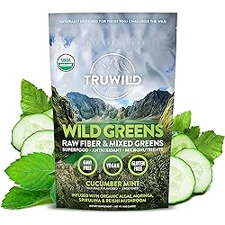 TRUWILD Organic Wild Greens Powder – Vegan Non GMO Superfoods w Natural Immune Stress Digestion Support Green Juice Powder – USDA Certified 22 Greens & Antioxidants – Made in USA – 20 Servings