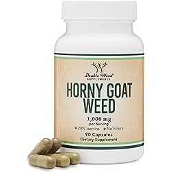 Horny Goat Weed for Men and Women - No Fillers Max Strength Epimedium Std. to 20% Icariins 1,000mg per Serving, 90 Capsules Male Enhancing Supplement by Double Wood Supplements