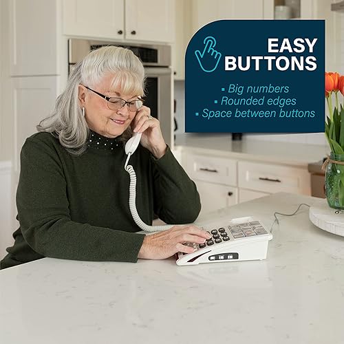 Amplified Big Button Landline Phone for Seniors – 26dB Home Phone with Photo Buttons – Telephones for Hearing Impaired & Simple Big Button Telephone Number for Seniors by Serene Innovations