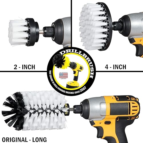 Drill Brush Power Scrubber by Useful Products – Drillbrush White 3 Piece Automotive Cleaning kit - Upholstery Cleaner Scrub Brush - Car Cleaning Kit - Furniture Cleaner Brush Drill Attachment Set