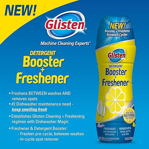 Glisten Booster and Freshener Dishwasher Detergent Crystals, Removes Hard Water Stains and Odors, Safe on Glassware and Dishes, All-Natural, Fresh Lemon, 14 Ounces