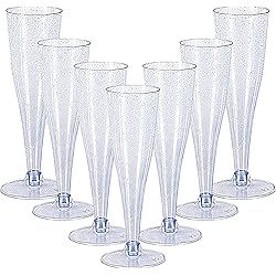 100 Pack Plastic Champagne Flutes Disposable 4.5 Oz Blue Glitter Plastic Champagne Glasses Perfect for Wedding and Shower Party