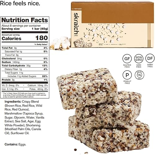 Skratch Labs Sport Crispy Rice Cake Mallow, 8-Pack Gooey Marshmallow Rice Treat Made with Crunchy Brown Rice & Quinoa for Sports Nutrition, Outdoor Activity, and Snacking, Gluten Free