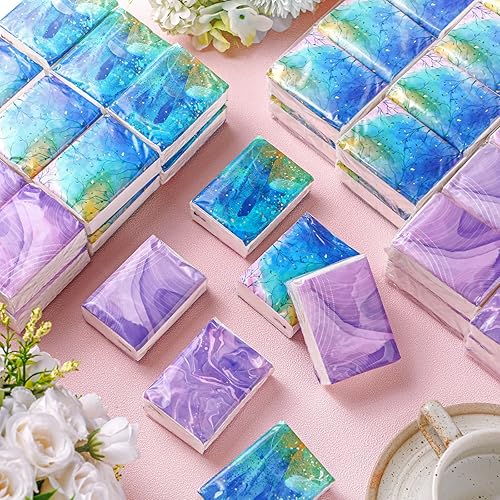 100 Packs 700 Sheets Pocket Tissue Packs Travel Tissue Packs Soft Facial Tissues Pocket Sized Travel Facial Tissue 3 ply Paper Individual Tissues Packs for Travelling Wedding Holiday Cute Style