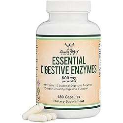 Digestive Enzymes - 800mg Blend of All 10 Most Essential Digestive and Pancreatic Enzymes Amylase, Lipase, Bromelain, Lactase, Papain, Protease, Cellulase, Maltase, Invertase by Double Wood