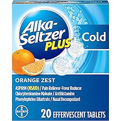 Alka-Seltzer Plus Cold Medicine, Orange Zest Effervescent Tablets with Pain RelieverFever Reducer, Orange Zest, 20 Count